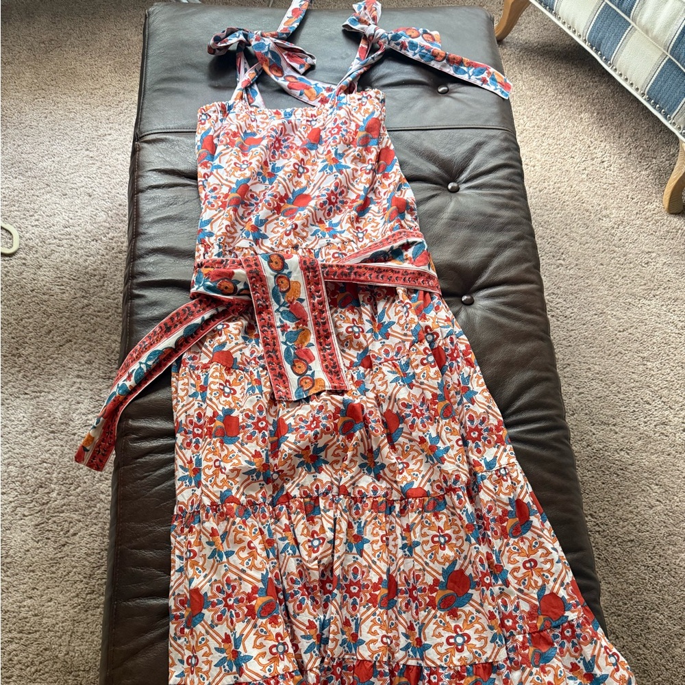 Victoria Dunn- XS, Floral Print Wrap Dress in Cream with Red & Blue Accents. NWT - Picture 2 of 8